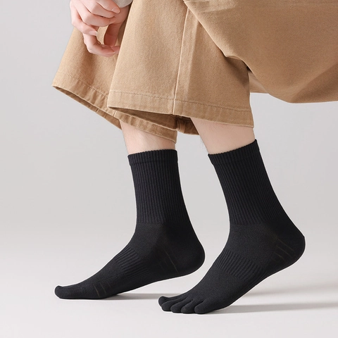Calcetines De Punta Dividida Para Hombre Algodón Transpirable Absorbente De Sudor Media Pantorrilla Color Sólido
