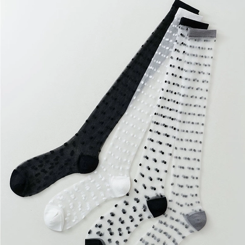 Polka Dot Transparente Mesh Wadenstrümpfe Damen Retro Japanischer Stil Atmungsaktiv Nylon Süße Mode Strumpfwaren