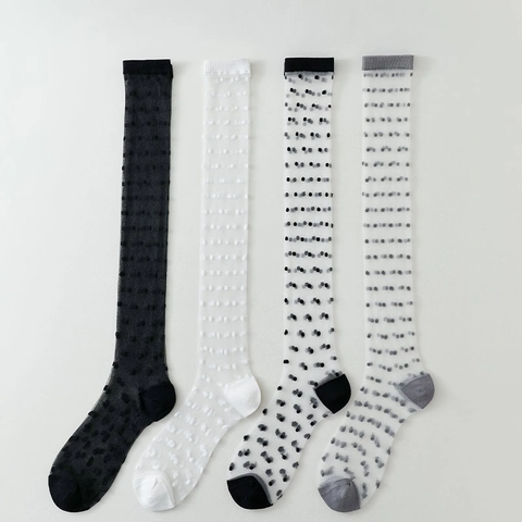 Damen Polka Dot Transparente Mesh Wadenstrümpfe Koreanische Süße Dünne Atmungsaktive Glass Silk JK Socken
