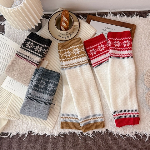 Scaldamuscoli Donna Maglia Caldo Slouch Motivo Fiocco Neve Nordico Stile Etnico Vintage Accessori Stivali