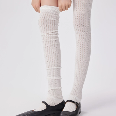 Calcetines Altos Mujer Sobre La Rodilla Algodón Acanalado Transpirable Color Liso Estilo JK Medias