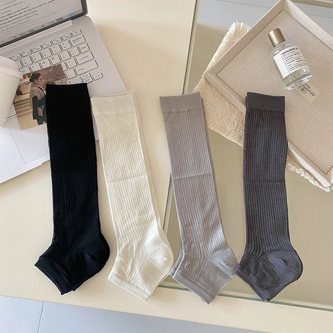 Women Leg Warmers Slouch Socks Ribbed Knit Solid Color Breathable Japanese Academy Style Versatile Accessories