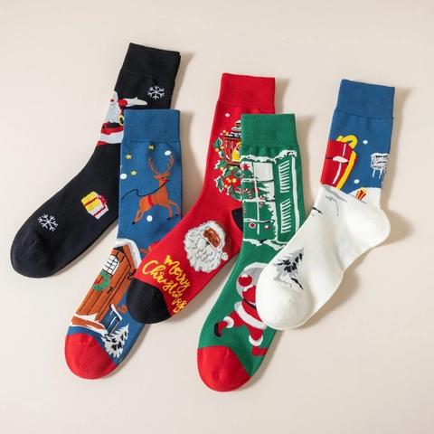 Weihnachts Crew Socken Baumwollmischung Jacquard Muster Feiertag Festlich Atmungsaktiv Rippbündchen Unisex Winter Zubehör