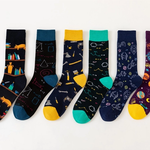 Neuheit Crew Socken Baumwollmischung Physik Mathematik Formel Chemie Werkzeuge Astronomie Muster Lustige Modestrümpfe