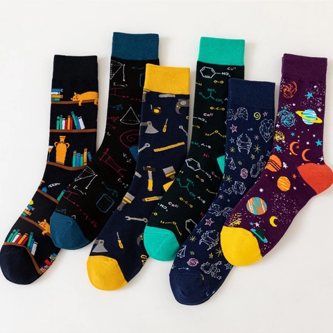 Neuheit Crew Socken Baumwollmischung Physik Mathematik Formel Chemie Werkzeuge Astronomie Muster Lustige Modestrümpfe