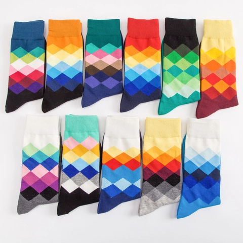 Herren Crew Socken Baumwollmischung Argyle Muster Klassischer Britischer Stil Bunte Atmungsaktive Lässige Socken