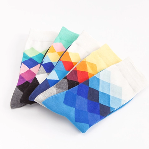 Herren Crew Socken Baumwollmischung Argyle Muster Klassischer Britischer Stil Bunte Atmungsaktive Lässige Socken