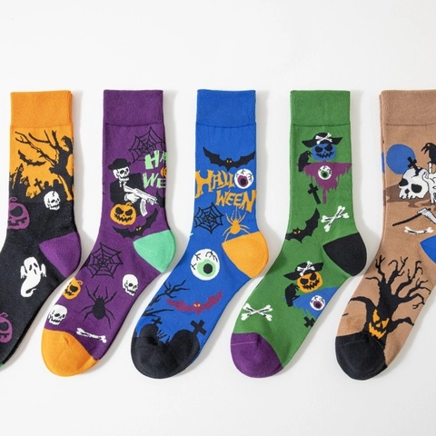 Calze Halloween Misto Cotone Motivo Novità Zucca Scheletro Pipistrello Fantasma Festa Unisex Senza Cuciture
