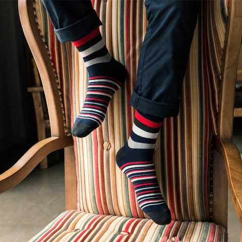 Calze Uomo Misto Cotone Righe Colorate Traspiranti Assorbenti Sudore Casual Retro Maglia Metà Polpaccio