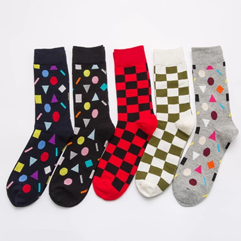 Calze Metà Polpaccio Uomo Misto Cotone Motivo Geometrico Scacchiera Moda Casual Traspirante Morbido Confortevole Punta Senza Cuciture