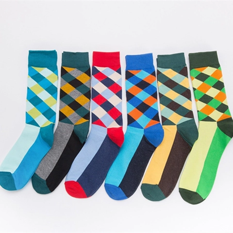 Calze Al Polpaccio Da Uomo Con Motivo A Rombi Argyle Stile Britannico Retrò Misto Cotone Traspirante Casual