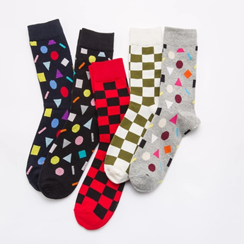 Calze Metà Polpaccio Uomo Misto Cotone Motivo Geometrico Scacchiera Moda Casual Traspirante Morbido Confortevole Punta Senza Cuciture