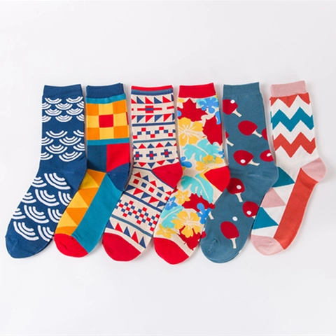 Calze Crew In Misto Cotone Traspirante Morbido Motivo Geometrico Jacquard Colorato Moda Casual Uomini Donne Adulti