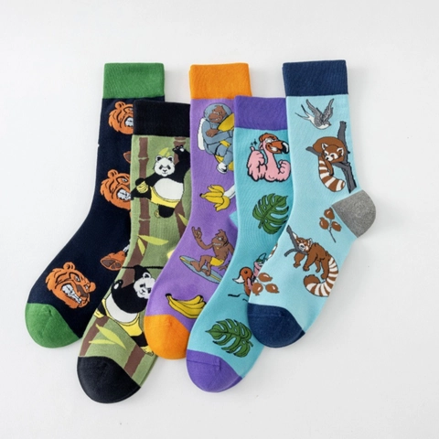 Calze Al Polpaccio Divertenti Misto Cotone Motivo Animali Cartoni Animati Traspiranti Casual Per Uomo Donna