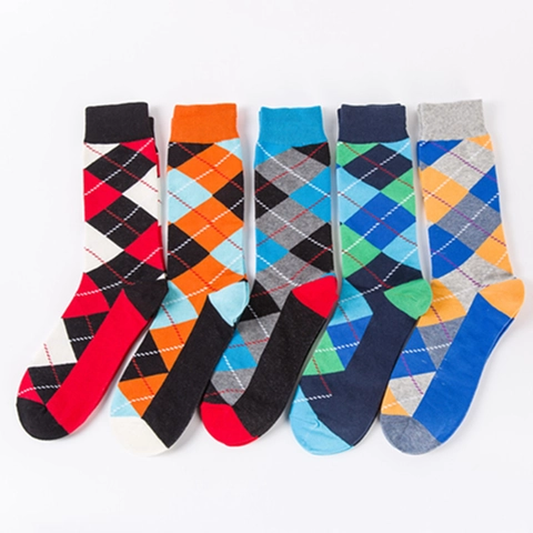 Calze Al Polpaccio Con Motivo Argyle Misto Cotone Geometrico Colorato Moda Casual Retrò Per Uomo Donna