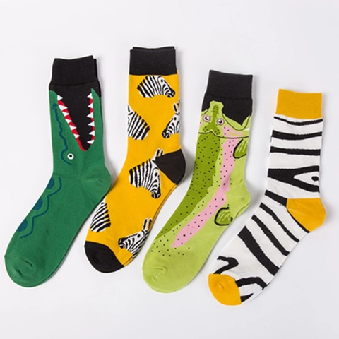 Calze Girocollo Con Motivo Animalier Novità Misto Cotone Traspirante Comodo Casual Colorato Uomo Donna