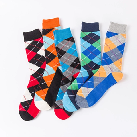 Calze Al Polpaccio Con Motivo Argyle Misto Cotone Geometrico Colorato Moda Casual Retrò Per Uomo Donna