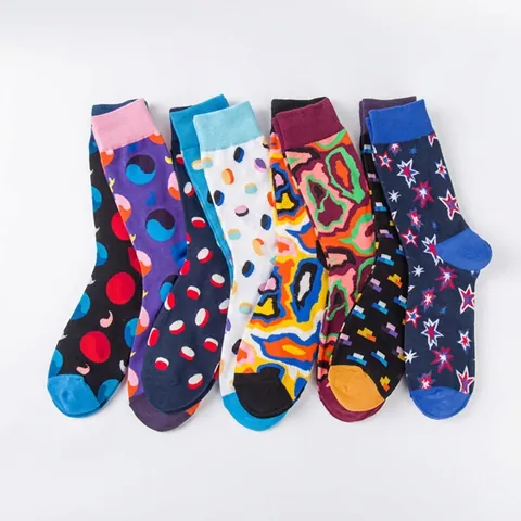 Calze Al Polpaccio Uomo Stampa Pop Art Astratta Misto Cotone Traspirante Polsini A Costine Casual Streetwear Moda