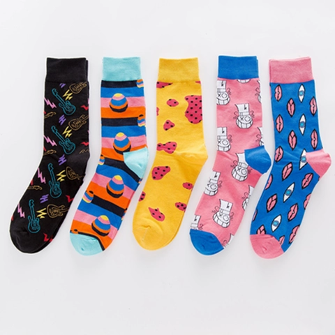Calze A Metà Polpaccio In Cotone Uomo Motivi Divertenti Astratto Pop Art Chitarra Cartone Animato Occhi Bocca Streetwear Casual