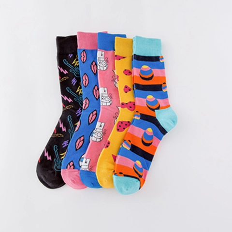 Calze A Metà Polpaccio In Cotone Uomo Motivi Divertenti Astratto Pop Art Chitarra Cartone Animato Occhi Bocca Streetwear Casual