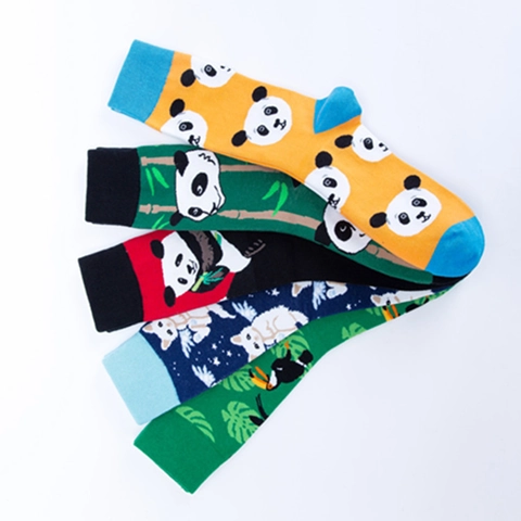 Calze Crew In Misto Cotone Motivo Panda Uccello Gatto Cartone Animato Trendy Casual Traspirante