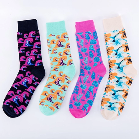 Calze A Metà Polpaccio Novità Misto Cotone Traspirante Moda Onde Del Mare Stampa Corallo Casual Unisex