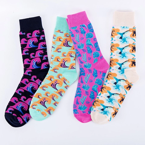 Calze A Metà Polpaccio Novità Misto Cotone Traspirante Moda Onde Del Mare Stampa Corallo Casual Unisex
