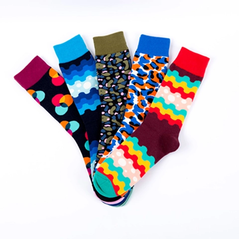 Calze Alla Moda Misto Cotone Geometrico Colorato Strisce Ondulate Leopardate Pois Streetwear Unisex