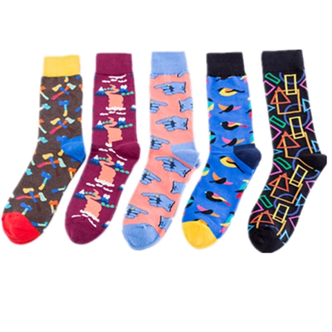 Calze Al Polpaccio Misto Cotone Traspirante Confortevole Polsino A Costine Gesto Delle Dita Uccello Motivo Geometrico Trendy Streetwear