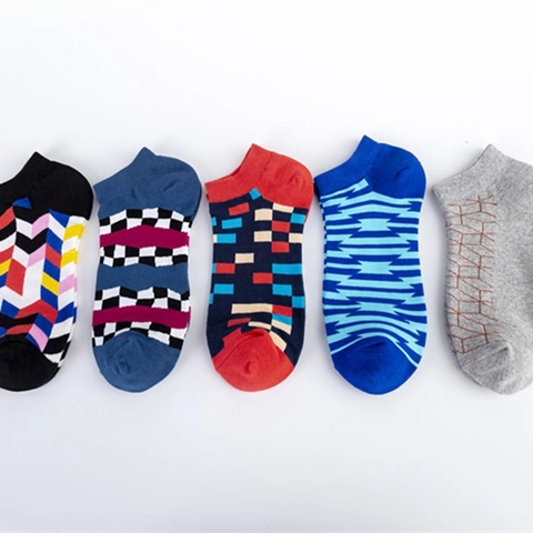 Heren Katoenmix Enkelsokken Geometrisch Patroon Ademend Laag Uitgesneden Casual Korte Sokken Trendy Ontwerp