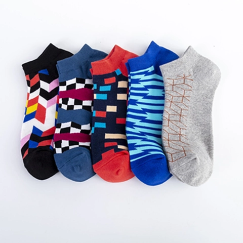 Heren Katoenmix Enkelsokken Geometrisch Patroon Ademend Laag Uitgesneden Casual Korte Sokken Trendy Ontwerp