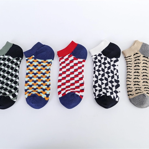 Calzini Alla Caviglia In Misto Cotone Motivo Baffi Geometrico Argyle Fantasmini Casual Di Moda Per Uomo Unisex Adulto