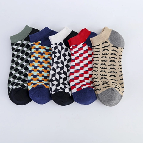 Calzini Alla Caviglia In Misto Cotone Motivo Baffi Geometrico Argyle Fantasmini Casual Di Moda Per Uomo Unisex Adulto