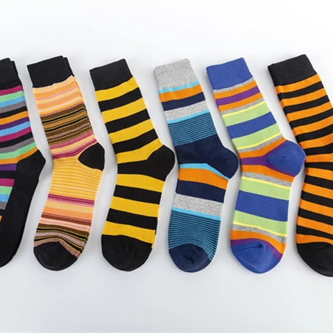 Calze Crew Da Uomo Misto Cotone Righe Colorate Traspirante Casual Lunghezza Media Sportive