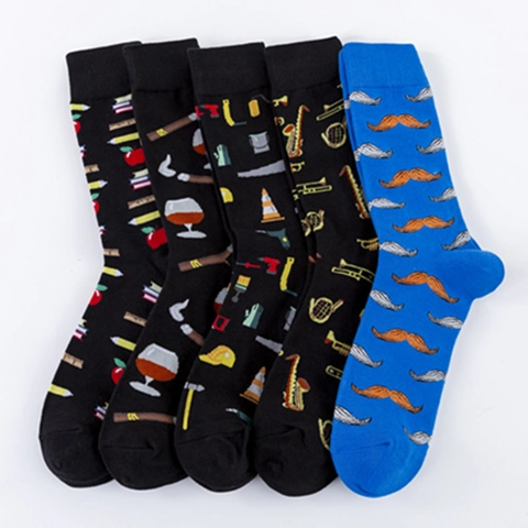 Calcetines Crew Artísticos Novedosos Mezcla De Algodón Transpirable Punta Remallada A Mano Estampado Hombre Unisex Casual