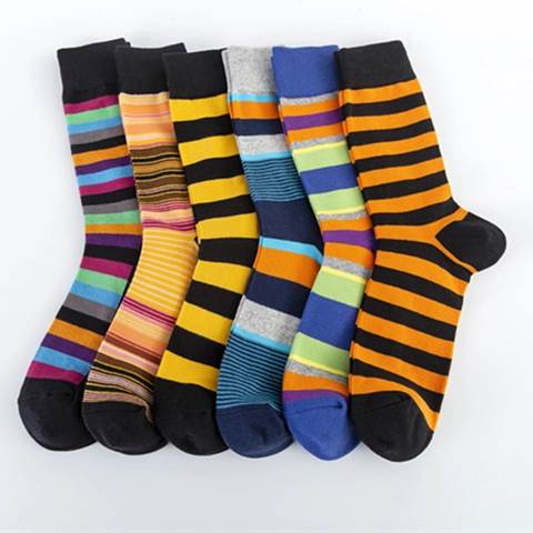 Calze Crew Da Uomo Misto Cotone Righe Colorate Traspirante Casual Lunghezza Media Sportive