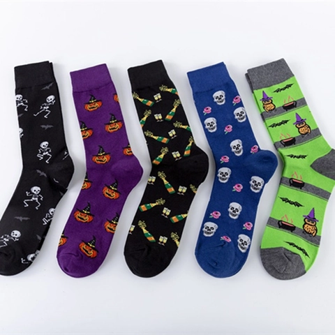Calze Al Polpaccio Halloween Misto Cotone Novità Zucca Scheletro Gufo Motivo Festa Divertente Unisex Adulto