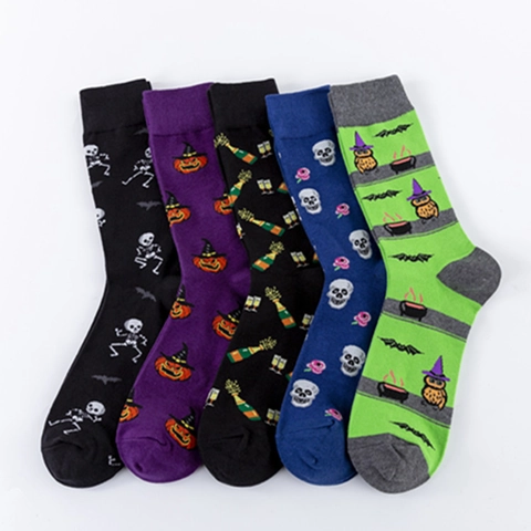 Calze Al Polpaccio Halloween Misto Cotone Novità Zucca Scheletro Gufo Motivo Festa Divertente Unisex Adulto