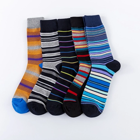 Colorful Striped Cotton Crew Socks Trendy Streetwear Casual Breathable Mid Tube Socks For Men And Women Unisex