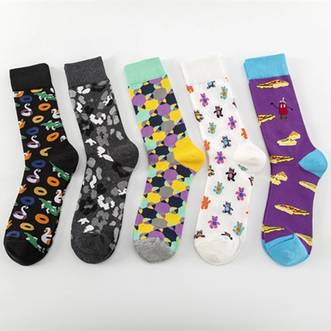 Calze Unisex In Misto Cotone Fantasia Cartoni Animati Pizza Orso Casual Trendy Novità Metà Polpaccio Morbide Traspiranti