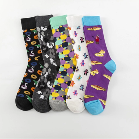 Calze Unisex In Misto Cotone Fantasia Cartoni Animati Pizza Orso Casual Trendy Novità Metà Polpaccio Morbide Traspiranti
