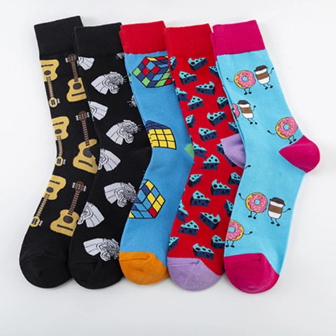 Kleurrijke Novelty Crew Sokken Katoenmix Ademend Mid-Calf Beenmode Streetwear Casual Leuke Patronen Volwassenen