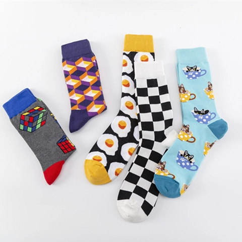 Calze Al Polpaccio Misto Cotone Motivo Uovo Al Tegamino Divertente Streetwear Creativo Casual Traspirante Morbido Uomo Donna