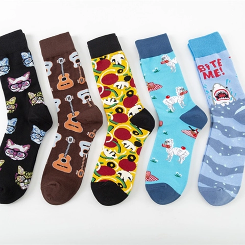 Calze Al Polpaccio Novità Misto Cotone Traspirante Comodo Chitarra Gatto Pizza Squalo Motivi Per Streetwear Casual