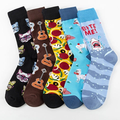 Calze Al Polpaccio Novità Misto Cotone Traspirante Comodo Chitarra Gatto Pizza Squalo Motivi Per Streetwear Casual