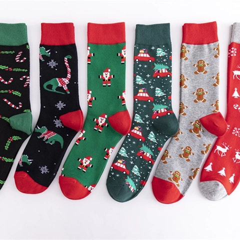 Calze Equipaggio Natale Misto Cotone Babbo Natale Renna Pan Di Zenzero Dinosauro Vacanza Novità Divertente Unisex Metà Polpaccio