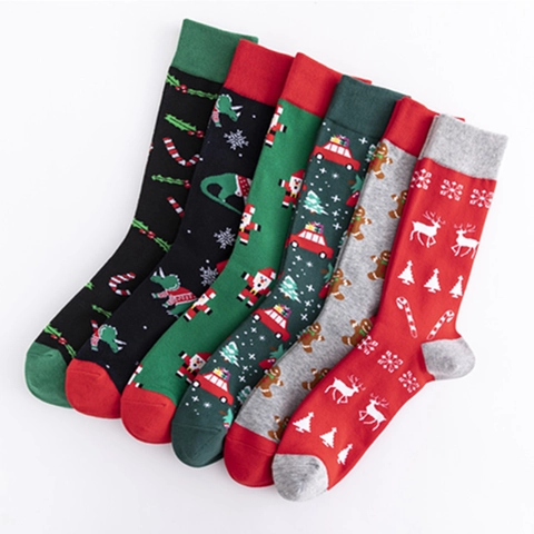 Calze Equipaggio Natale Misto Cotone Babbo Natale Renna Pan Di Zenzero Dinosauro Vacanza Novità Divertente Unisex Metà Polpaccio
