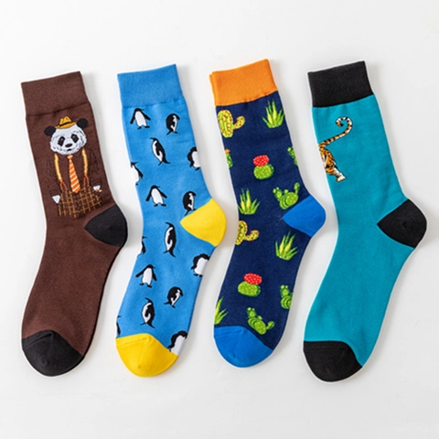 Calze In Misto Cotone Con Motivi Di Animali Traspiranti Casual Moda Unisex Panda Pinguino Tigre Cactus