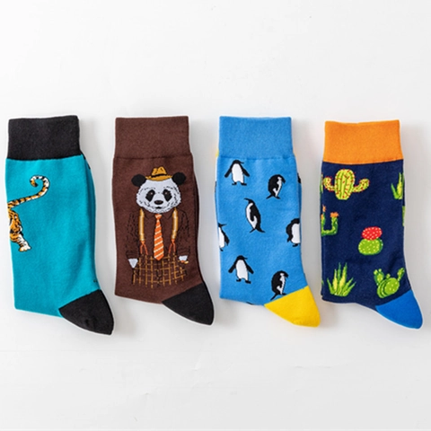 Calze In Misto Cotone Con Motivi Di Animali Traspiranti Casual Moda Unisex Panda Pinguino Tigre Cactus