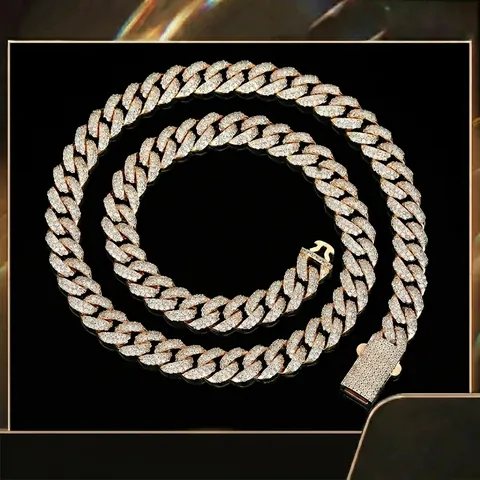 10mm Iced Out Cuban Link Chain Necklace For Men Women Hip Hop AAA Zirconia Inlaid Copper Gold Silver Plated Jewelry